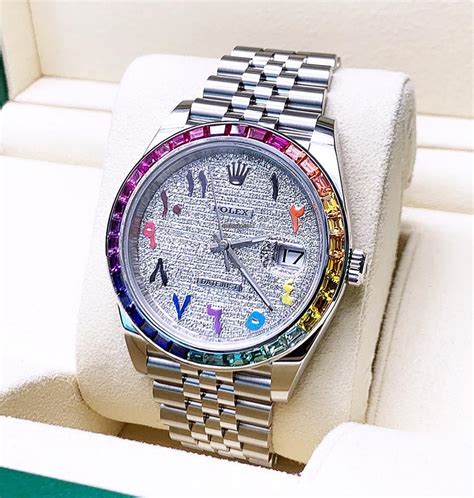 rolex custom datejust 41 diamond arabic script rainbow color|Rolex Datejust 41 126303 Rainbow Arabic Numerals 2Tone .